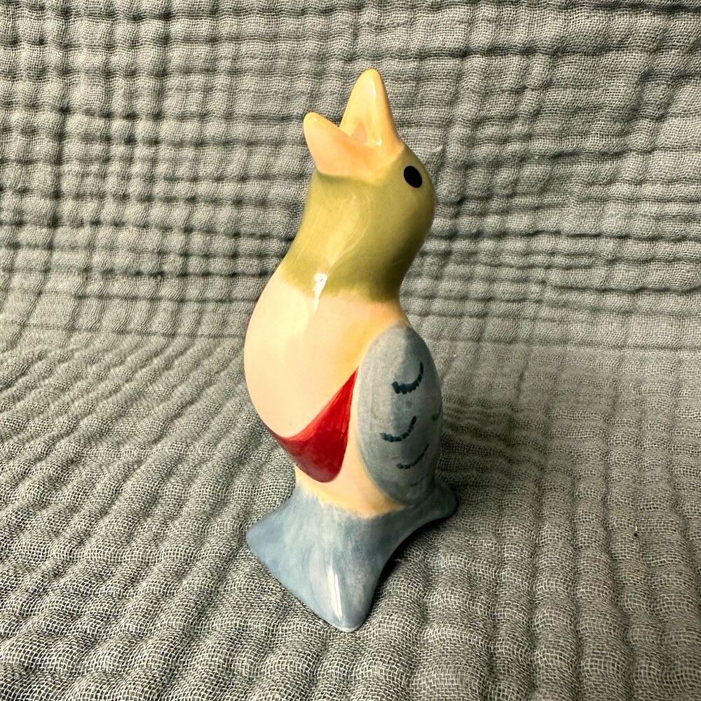 Pfaltzgraff Ceramic Pie Bird Figurine Painted Glossy Blue Green White Red 4in